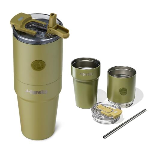 Eurzeyeka 40oz Modular Insulated Tumbler, Expandable Stainless Steel Travel Cup with Straw & Leakproof Lid, Reusable Insulated Stainless Steel, Cupholder Friendly, BPA-Free, Matcha Stone Green
