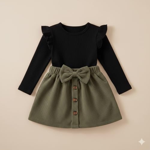 Image of A.T.U.N. (ALL THINGS UBER NICE) Stylish Winter-Ready Girls Dress | Round Neck with Long Sleeve and Bow Detail | Warm & Trendy Outfit
