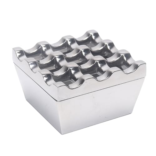 Metal Ashtrays for Cigarettes and Cigars Windproof Ashtray for Home Hotel Garden and Desktop Use,1 Pcs (Silver, Small-9 hole)