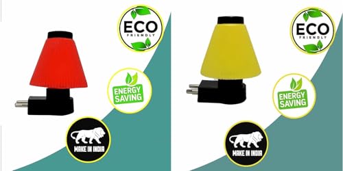 Image of GURUSOAMI Small lamp Type 2 Pin Night Lamp 0.5 Watt Plug & Play Bulb for Bedroom, Living Room, Zero Watt Light Direct Socket use for Night (RED /Yellow, 2.0, Count)