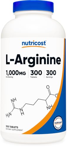 Nutricost L-Arginine 1000mg Amino Acid Tablets (300 Tablets)