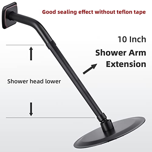 Bronze Shower Arm Extension High Water Flow 10 Inch Extender For Overhead Shower Head, Arm Mount 1/2 Inch Female To Male Pipe, Oil Rubbed Bronze #TOP3