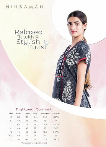 Image of NIHSAMAH Cotton Night Gown for Women - Angrakha Style Nighty, Comfortable Sleepwear /Nightwear /Maxi