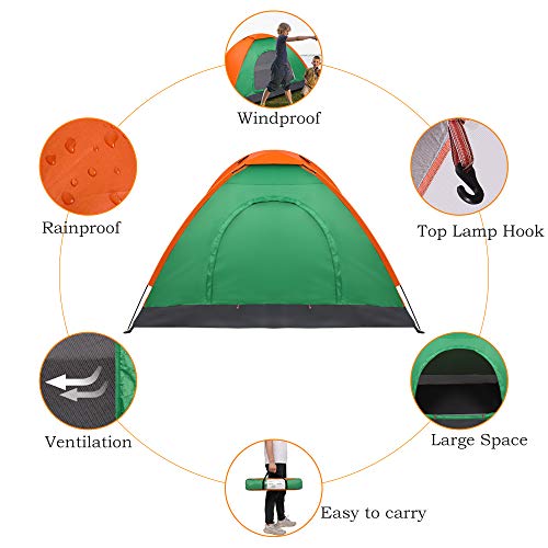 Camping Tent, Waterproof Camping Dome Tent Automatic Pop Up Quick Shelter Outdoor Hiking (Green, 2-Person) #TOP3