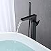 Wowkk Waterfall Tub Filler Freestanding Bathtub Faucet Black Floor Mount Brass Single Handle Bathroom Faucets with Hand Shower