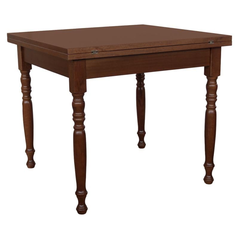 Legno di Pioppo e Faggio Vicentini arreda TAVOLO IN LEGNO ALLUNGABILE A LIBRO GAMBE TORNITE ARTE POVERA NOCE SCURO (90x90 (180))