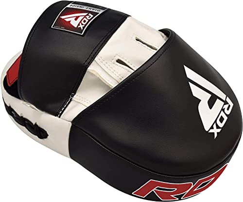 RDX Handpratzen Kampfsport Boxen MMA Training, Maya Hide Leder, Boxpads Schlagpolster Kickboxen Boxpratzen Weiß Schwarz, Trainerpratzen Handschlagpolster Boxing Pad, Schlagkissen Taekwondo Muay Thai