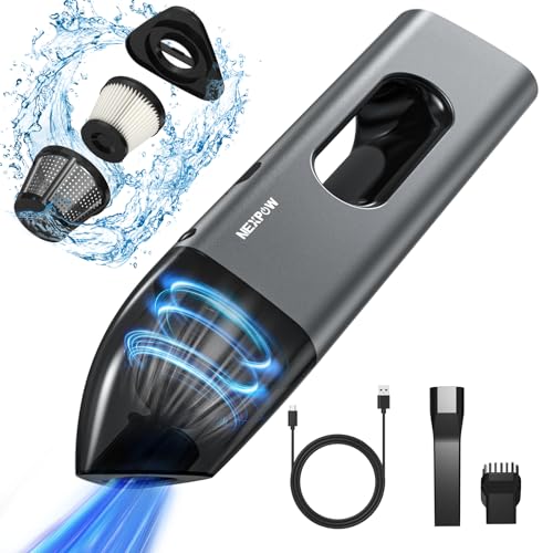 NEXPOW Handheld Car Vacuum Cleaner High Power with Dual Filter,8000PA Compact Handheld Vacuum Cleaner,Hand held Vacuum Cordless Rechargeable for Car Interior Care in Gray Aluminum Alloy