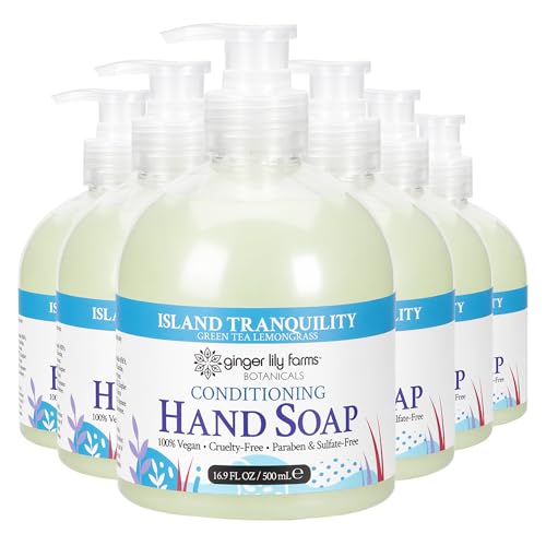 Image of Ginger Lily Farms Botanicals Conditioning Liquid Hand Soap, Island Tranquility, 100% Vegan & Cruelty-Free, Green Tea Lemongrass Scent, 16.9 Fl Oz (Pack of 6)