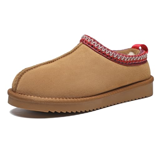 Meik Mangni Women's Slippers Genuine Suede Platform Mini Boots Mens Faux Fur Warm Lining Winter Mules Cozy Warm House Shoes Indoor and Outdoor,Khaki 8 US