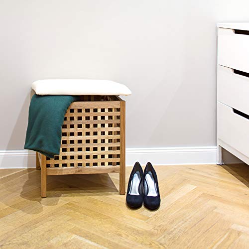 Relaxdays Taburete Baño Almacenaje, Madera Nogal, Banqueta Ropa Sucia, Asiento con Cojín, 52 x 49 x 49 cm, Color Natural - imagen 2