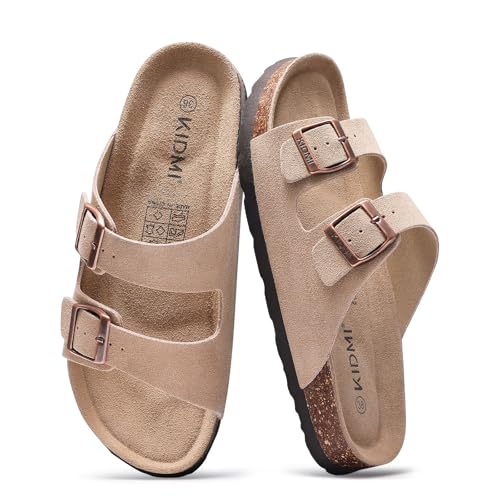 Image of KIDMI Unisex Summer Sandals Arch Support Cork Footbed Slide Sandals with Double Adjustable Buckle for Women Men