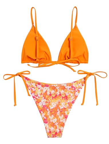 Image of ZAFUL Women's Triangle Bikini Floral String Bikini Set Two Piece Swimsuit Bathing Suits