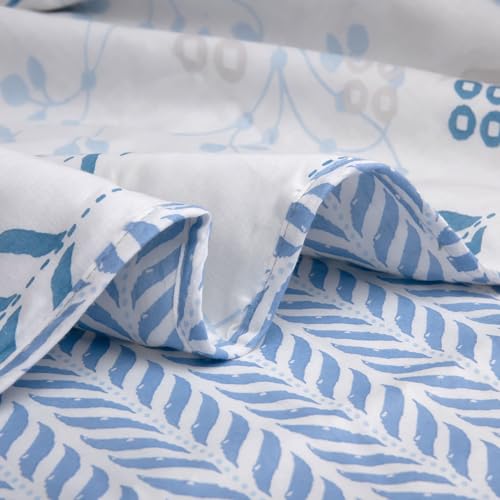 Image of HUESLAND 100% Cotton Reversible Dohar Toddler Size | Soft Cambric Weave, All Weather Light Comforter AC Quilt | Infants-New Born Blanket | 41 x 55 inches, Petal - White & Arctic Blue