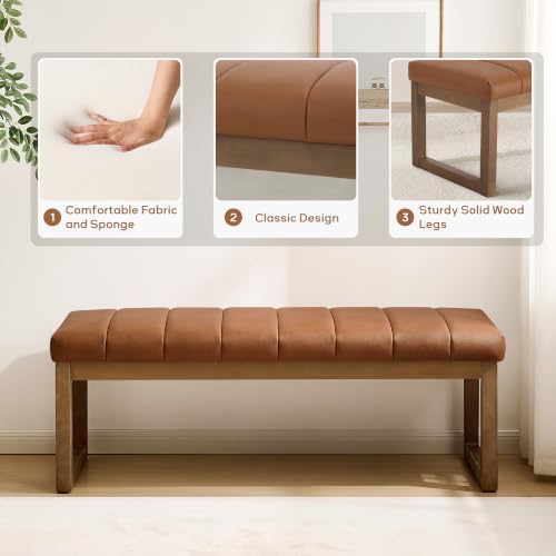 52.7" Bedroom Bench for End of Bed, Faux Leather Entryway Bench (Brown-PU) — view 6