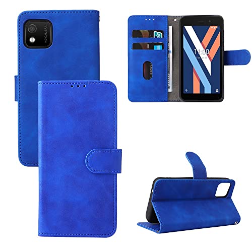 Étui de portefeuille Wiko Y52, boîtier à flip en cuir bleu idéal pour voyager léger