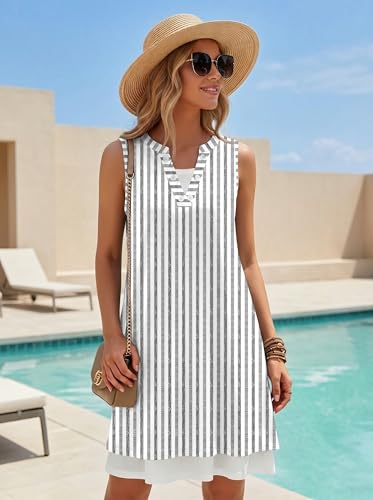 Image of Disamer Womens Summer Dress 2026 Casual Button Down V Neck Sleeveless Boho Floral Beach Sundresses Vacation A-Line Dresses