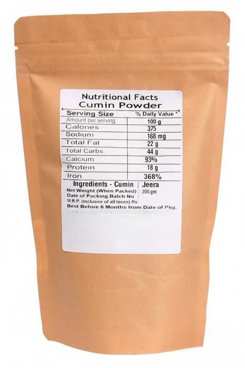 Roasted Jeera Cumin Powder, 100% Natural Spice for Stews, Soups, and Spice Blends Enhances Flavor in Your Dishes - 200G