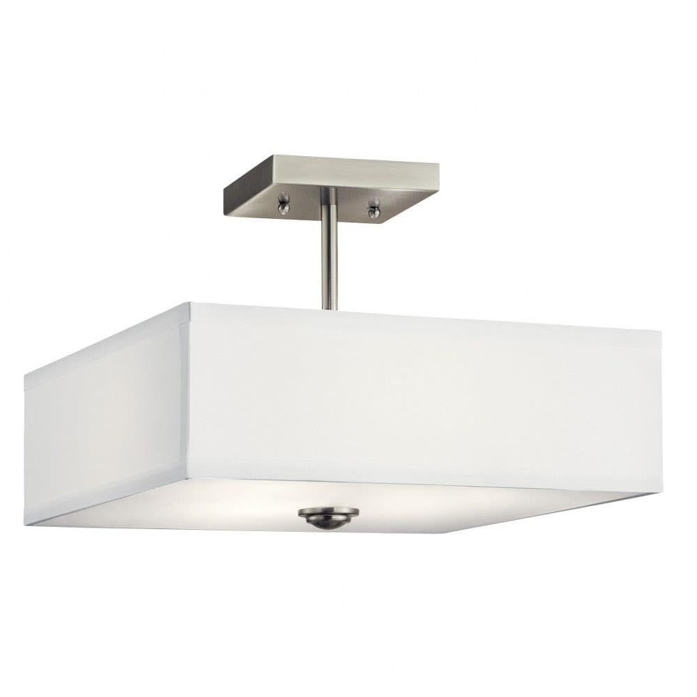 Kichler Lighting Shailene 14" 3 Light Square Semi Flush with Satin Etched White Diffuser and White Microfiber Shade in Brushed Nickel