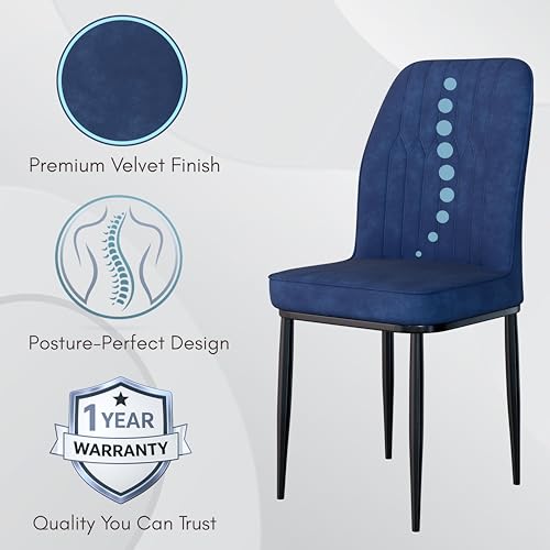 Image of Jewel Premium Velvet Dining Chair with Strong Metal Legs, Cushioned Seat, Chair for Dining, Living Room, Bedroom & Balcony (Blue)