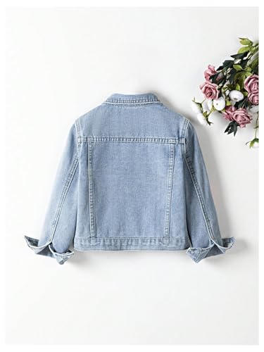 MakeMeChic Girl's Bow Floral Heart Denim Jacket Long Sleeve Button Down Y2K Jean Coats2