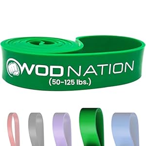 WOD Nation Single Pull Up Assistance Band (50-125lbs Green Band) – Best for Pullup Assist, Chin Ups, Resistance Bands Exercise, Stretch, Mobility Work & Serious Fitness – 41 inch Straps