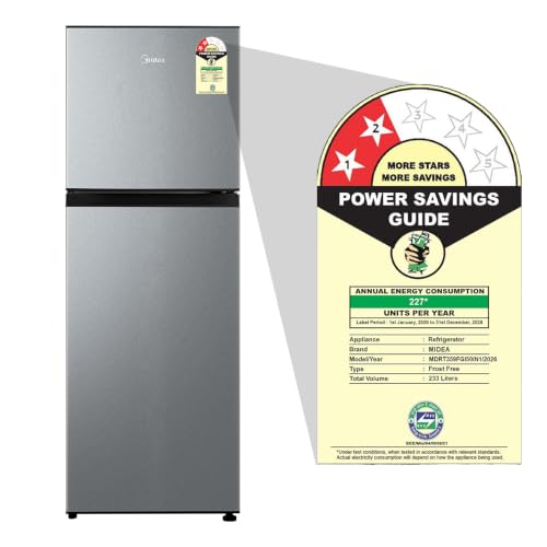 Image of Midea 233L 2 Star Convertible 9-In-1 Inverter Compressor Frost Free Double Door Refrigerator with Multi Air Flow, Smart⁺ Cooling (MDRT359FGI50IN1, Active C Fresh Deodorizer, Crystal Silver, New 2026)
