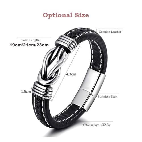 Personalized Braided Leather Infinity Bracelet for Men Women, Mother and Son Linked Bracelet,To My Son Bracelet from Mom and Dad, Father's Day Gifts Bracelet,Adjustable Size 7.4"/8.2"/9"2