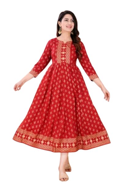 Rayon Straight Gown with Flower Printing and Silver lace Work|Women Printed Pure Rayon Flared Kurta|Anarkali Kurti for Women & Girls-picture-19