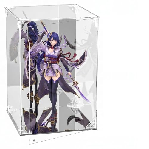 TOMEEM フィギュアケース アクリルケース UVカット 透明展示ケース ミラー マグネット式扉 積み重ね可能 コレクションケース アクリル 組み立て式 ディスプレイケース 汚れ防止 手袋 クリーニングクロス付き【台座ミラー＋背面ミラー：内寸幅25x奥行25x高さ25cm】