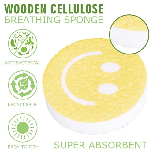Image of FYSUIMU 8Pcs Smile Face Kitchen Sponges Pastel Smile Pattern Water Absorbing Dish Washing Sponge Non Scratch Cleaning Scrub Sponges for Home Kitchen Restaurant Bathroom