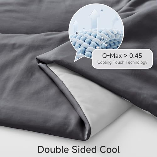Image of HOMFINE Cooling Comforter Japanese Double-Sided Cold Tech Fabric Cooling Blanket for Night Sweats Hot Sleepers, Q-Max 0.45 Soft Breathable Silky Smooth Lightweight Grey Summer Comforter Queen