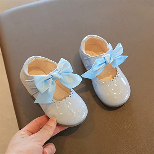 Little Boys Cartoon Boots Summer and Autumn Girls Boots Cute Flat Solid Color Round Head Ribbon Bow (Light Blue, 17)4