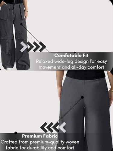Image of Leriya Fashion Cargo Pants for Woman | Cargo Pants for Women Cotton Wide Leg Utility Fit Flap Pockets | Trousers Fors Women, Relaxed Fit Baggy Pant Airport Outfit for Womens Streetwear Attire
