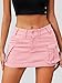ELLEVEN Mini Cargo Skirts for Women High Stretchy, Low Waist Y2k Skirt Button Cute Denim Bodycon Jean Skirt with Pocket Light Pink Medium