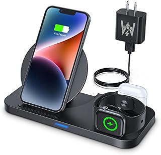 KKM 3 in 1 Wireless Charger, Wireless charging station, Compatible with iPhone 13/13 Pro/13 Pro Max/12 Mini/11 Pro Max/8 Plus, Apple Watch Series 7/6/5/4/3/2/1, AirPods Pro, 10W Fast charging station