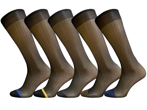 Uaussi Lot de 5 paires de chaussettes transparentes en soie pour homme - Ultra fines - En nylon - Pour le travail et les affaires, Rayures noires., taille unique