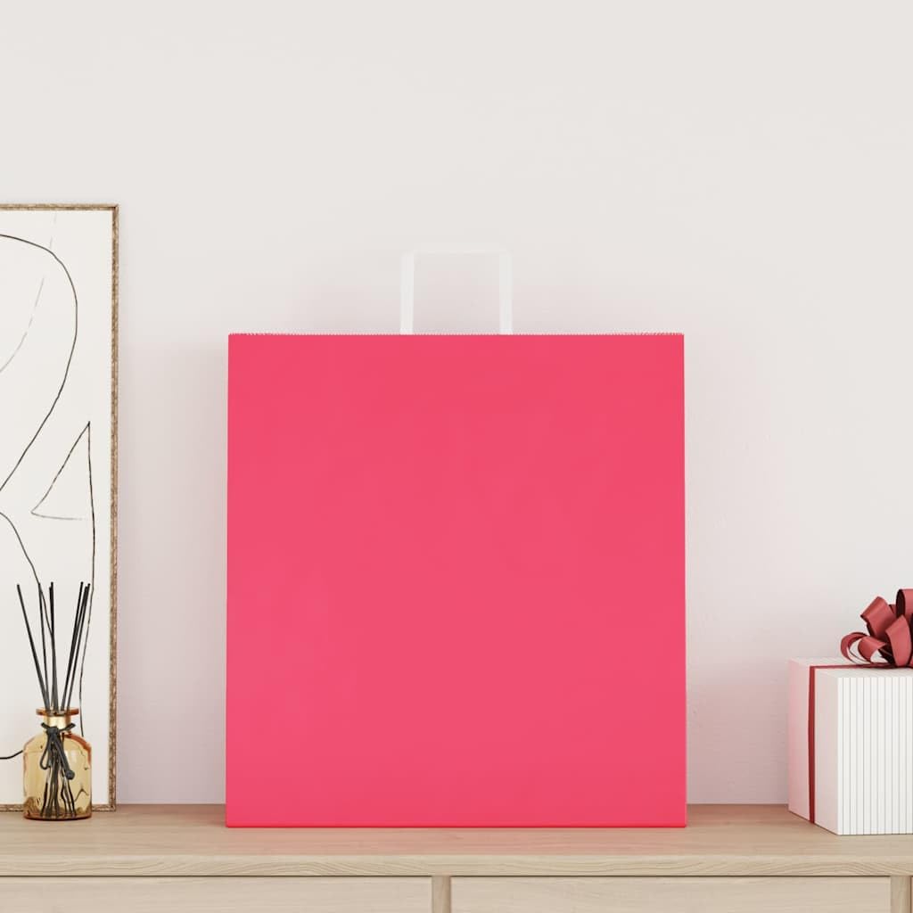 Torby papierowe 50 szt. z różowymi uchwytami 45x17x48 cm na prezenty