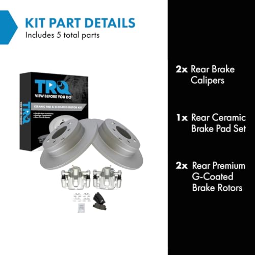 Image of TRQ Rear Brake Pad and Rotor Set Ceramic Solid Rotors Calipers