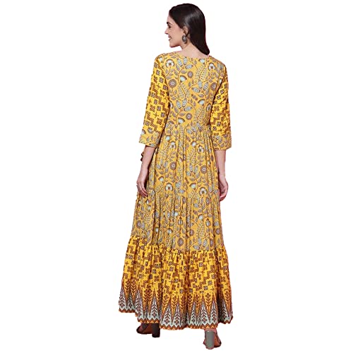 Image of BIBA Cotton Printed Flared Casual Dress