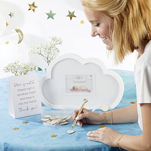 Image of Kate Aspen Baby Shower Guest Book Cloud Frame with Wooden Rain Drops Guestbook Alternative, Nursery Decor, Baby Shower Decorations, Sonogram Picture Frame