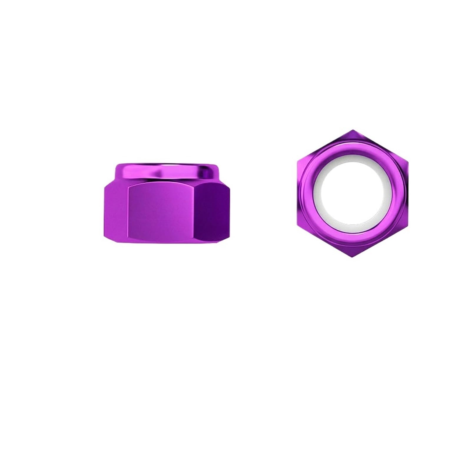 30 Stück Sechskant-Sicherungsmutter aus Aluminiumlegierung, sechseckige selbstsichernde Muttern(Purple,M8 (30pcs))