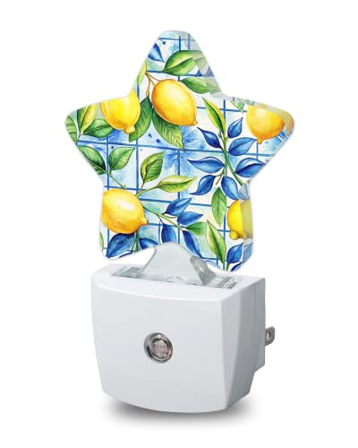 Image of Star Night Light Plug in, Lemon Dusk to Dawn Sensor Night Light, Soft Glow Lamp for Kids Bedroom Nursery Hallway Bathroom, Energy Saving Compact Design