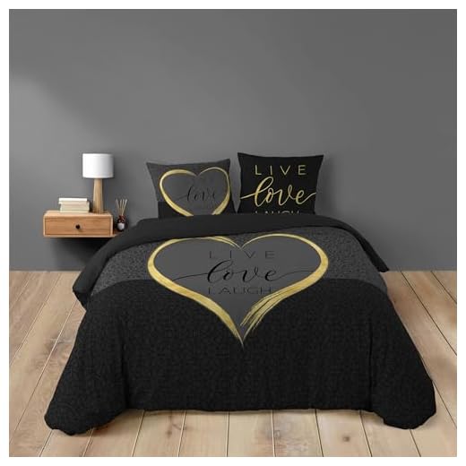 Amazon Basics Mikrofaser-Bettwäsche-Set, Dunkelgrau, 240 cm x 220 cm / 80 cm x 80 cm x 2 6 Douceur d'intérieur Bettwäsche, 3-teilig, 240 x 220 cm, Bedruckt, Motiv Crazy Love, Schwarz