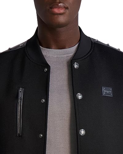 Karl Lagerfeld Paris Men's Mixed Media Studded Bomber Jacket4