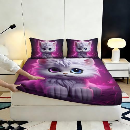 Drap housse chat 3D violet 90x200x25cm comme cadeau de maison original - 7