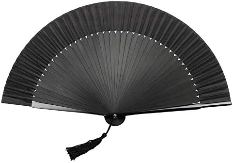 1SourceTek Silk Hand Held Folding Fans 14 inches (38cm) Women Hand Held Folding Fans With Gifts Box - Chinese Retro Style (Black)