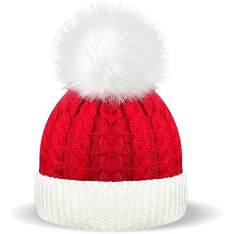 Christmas Knitted Hat for Baby, Winter Warm Hat Baby Beanie Knit Hat Cute Santa Hat with Pom Pom for Boys Girls Infant,0 to 3 Years Old Red Cover