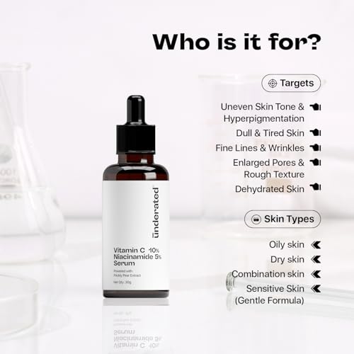 Image of Underated 10% Vitamin C Face Serum with 5% Niacinamide | For Glowing Skin | Brightening, Pigmentation & Dark Spot Reduction | For All Skin Types | 30 g