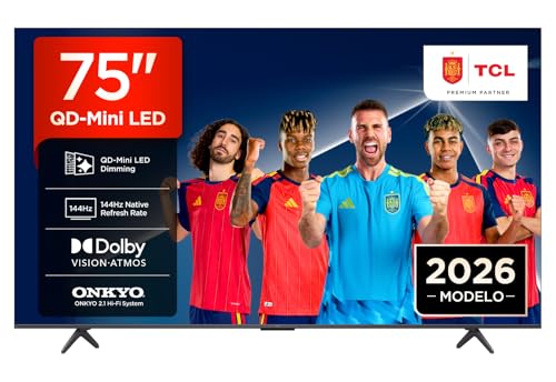 Sumérgete en una experiencia inmersiva con el TCL 75T8D. Disfruta de colores vibrantes y detalles nítidos gracias a la tecnología QD-Mini LED y QLED. Ideal para gaming con 144Hz y FreeSync Premium. Calidad de imagen espectacular con Dolby Vision y Atmos.